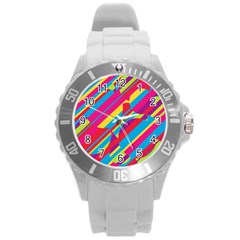 Colorful Summer Pattern Round Plastic Sport Watch (l) by Valentinaart