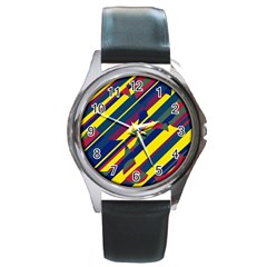 Colorful Pattern Round Metal Watch by Valentinaart