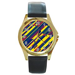 Colorful Pattern Round Gold Metal Watch by Valentinaart