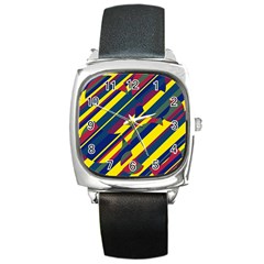 Colorful Pattern Square Metal Watch by Valentinaart