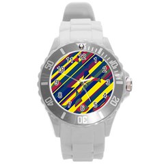 Colorful Pattern Round Plastic Sport Watch (l) by Valentinaart