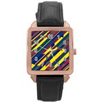 Colorful pattern Rose Gold Leather Watch  Front