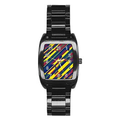 Colorful Pattern Stainless Steel Barrel Watch by Valentinaart