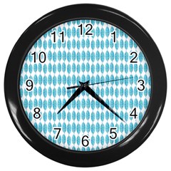 Blue Watercolour Leaf Pattern Wall Clocks (black) by TanyaDraws