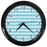 Blue Watercolour Leaf Pattern Wall Clocks (Black) Front