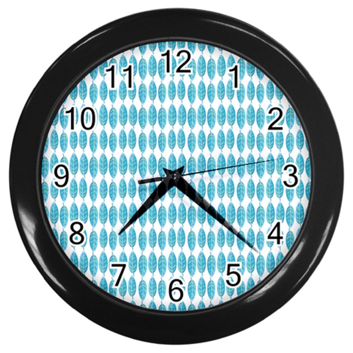 Blue Watercolour Leaf Pattern Wall Clocks (Black)