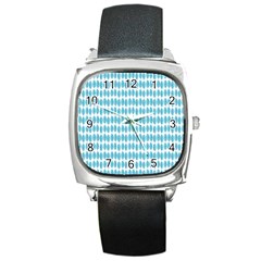 Blue Watercolour Leaf Pattern Square Metal Watch