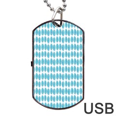 Blue Watercolour Leaf Pattern Dog Tag USB Flash (One Side)