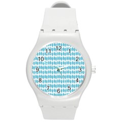 Blue Watercolour Leaf Pattern Round Plastic Sport Watch (M)