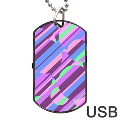 Pink, Purple And Green Pattern Dog Tag Usb Flash (one Side) by Valentinaart