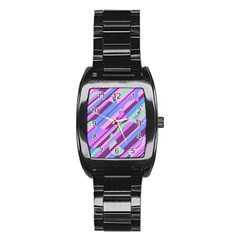 Pink, Purple And Green Pattern Stainless Steel Barrel Watch