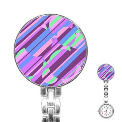 Pink, Purple And Green Pattern Stainless Steel Nurses Watch by Valentinaart