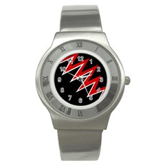 Black And Red Simple Design Stainless Steel Watch by Valentinaart