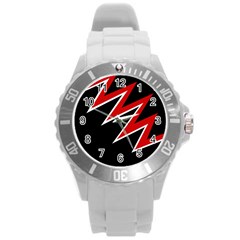 Black And Red Simple Design Round Plastic Sport Watch (l) by Valentinaart