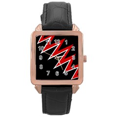 Black And Red Simple Design Rose Gold Leather Watch  by Valentinaart