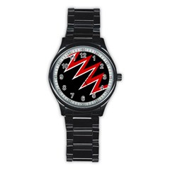 Black And Red Simple Design Stainless Steel Round Watch by Valentinaart