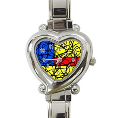 Yellow Abstract Pattern Heart Italian Charm Watch by Valentinaart