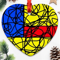 Yellow Abstract Pattern Heart Ornament (2 Sides) by Valentinaart