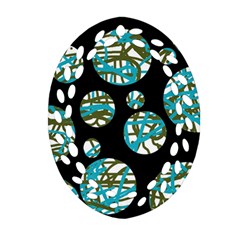 Decorative Blue Abstract Design Oval Filigree Ornament (2-side)  by Valentinaart