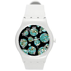 Decorative Blue Abstract Design Round Plastic Sport Watch (m) by Valentinaart