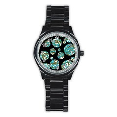 Decorative Blue Abstract Design Stainless Steel Round Watch by Valentinaart