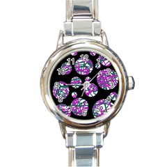 Purple Decorative Design Round Italian Charm Watch by Valentinaart