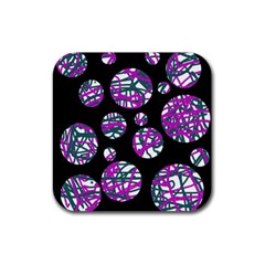 Purple Decorative Design Rubber Coaster (square)  by Valentinaart