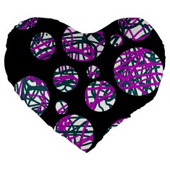 Purple Decorative Design Large 19  Premium Flano Heart Shape Cushions by Valentinaart