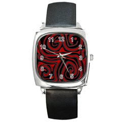 Red And Black Abstraction Square Metal Watch by Valentinaart