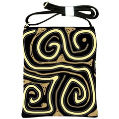 Brown Elegant Abstraction Shoulder Sling Bags by Valentinaart