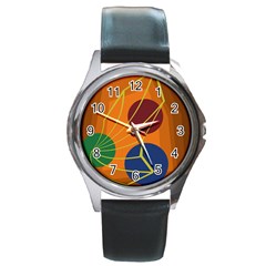 Orange Abstraction Round Metal Watch by Valentinaart