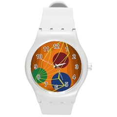 Orange Abstraction Round Plastic Sport Watch (m) by Valentinaart