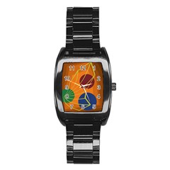 Orange Abstraction Stainless Steel Barrel Watch