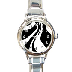 Black And White Pattern Round Italian Charm Watch by Valentinaart