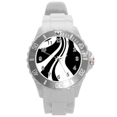 Black And White Pattern Round Plastic Sport Watch (l) by Valentinaart