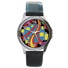 Colorful Abstrac Art Round Metal Watch by Valentinaart