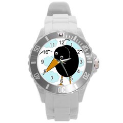 Black Raven Round Plastic Sport Watch (l) by Valentinaart