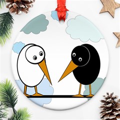 Black And White Birds Round Ornament (two Sides)  by Valentinaart