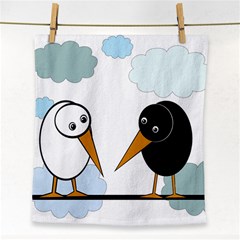 Black And White Birds Face Towel by Valentinaart