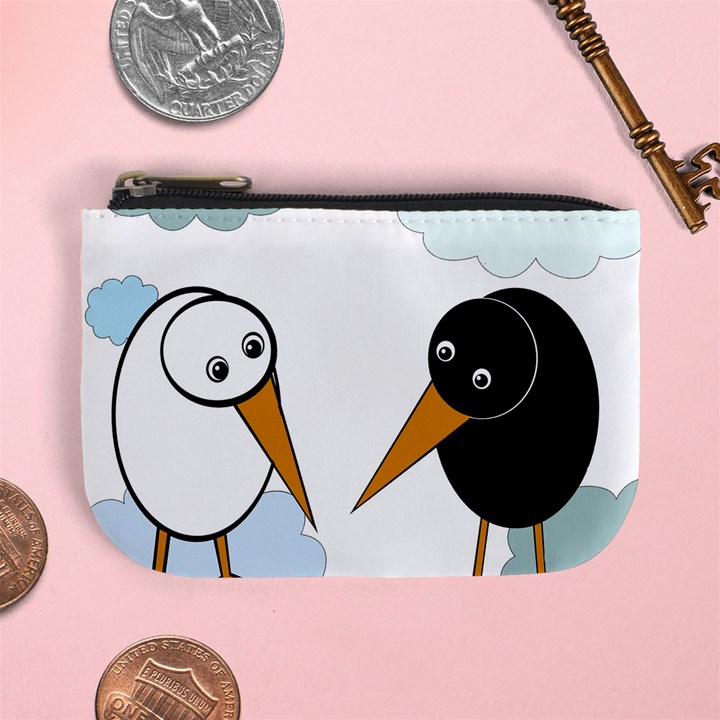 Black and white birds Mini Coin Purses