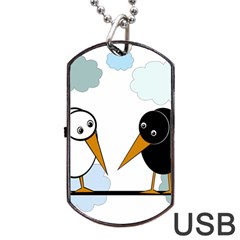 Black And White Birds Dog Tag Usb Flash (one Side) by Valentinaart