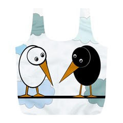 Black And White Birds Full Print Recycle Bags (l)  by Valentinaart