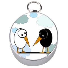 Black And White Birds Silver Compasses by Valentinaart