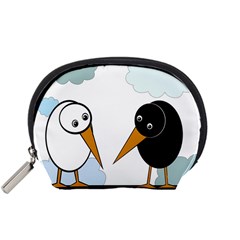 Black And White Birds Accessory Pouches (small)  by Valentinaart