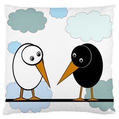 Black And White Birds Large Flano Cushion Case (two Sides) by Valentinaart