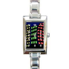 Colorful Abstract City Landscape Rectangle Italian Charm Watch by Valentinaart