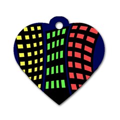 Colorful Abstract City Landscape Dog Tag Heart (two Sides) by Valentinaart