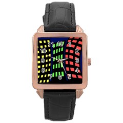 Colorful Abstract City Landscape Rose Gold Leather Watch  by Valentinaart