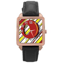 Red And Yellow Design Rose Gold Leather Watch  by Valentinaart