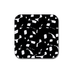 Black And White Pattern Rubber Coaster (square)  by Valentinaart